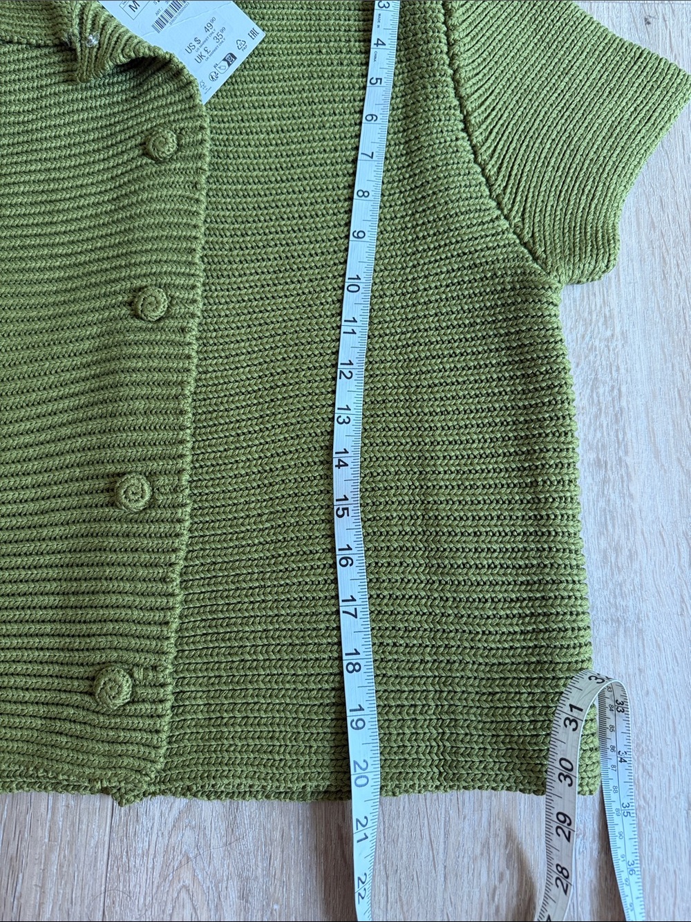 Zara Olive Short-Sleeve Button-Down Knit Top - Picture 4 of 7